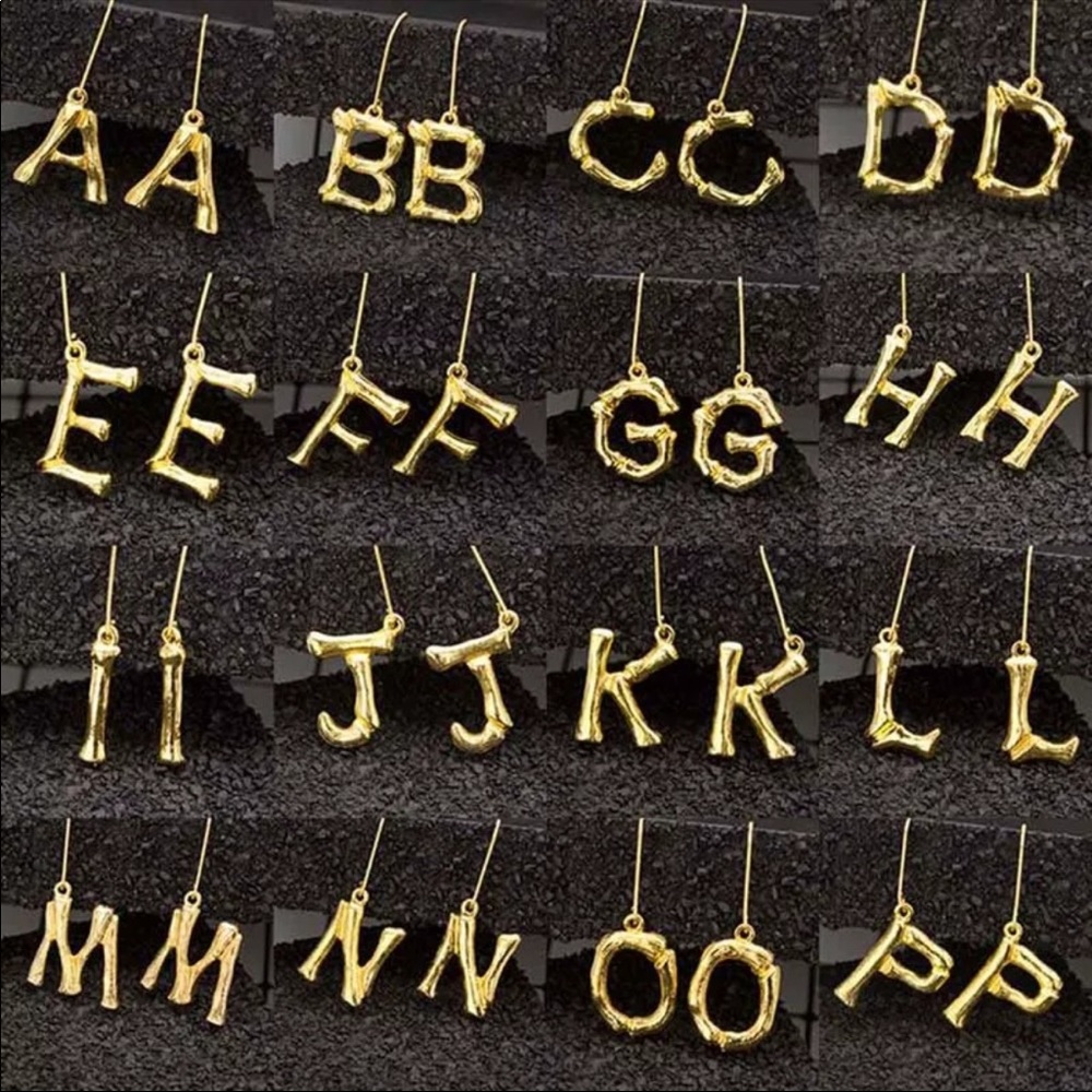 Bamboo letter earrings A - S - N - M and K